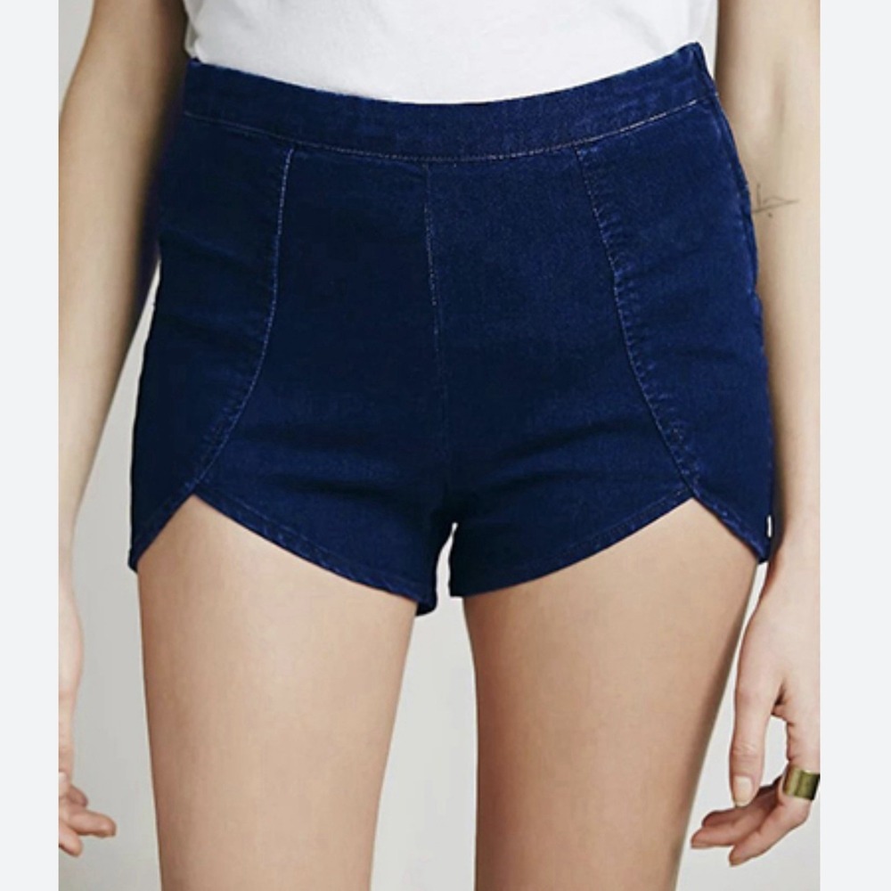 Free People Shorts Womens 25 Blue Denim Jorts Dark Wash Side Zip‎ Tulip Hem